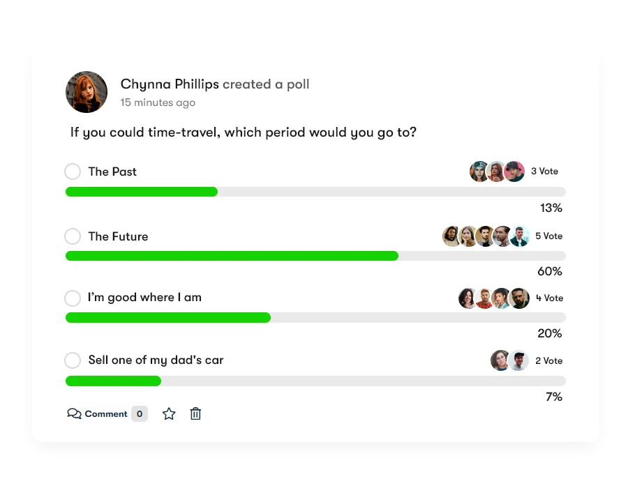 BuddyBoss now comes standard with survey and poll functionality.